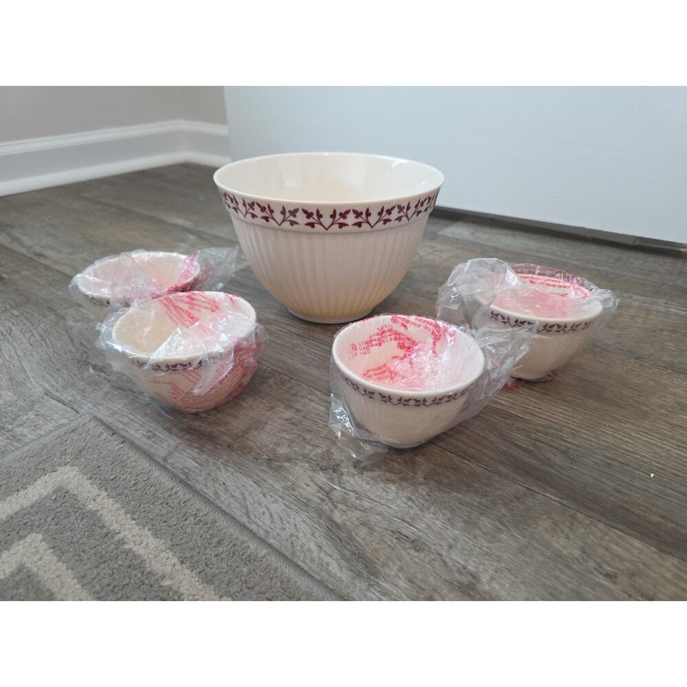 Paula Deen Ivory & Maroon Bowl Set, 5 Pc., 1-8” & 4-3.75” D